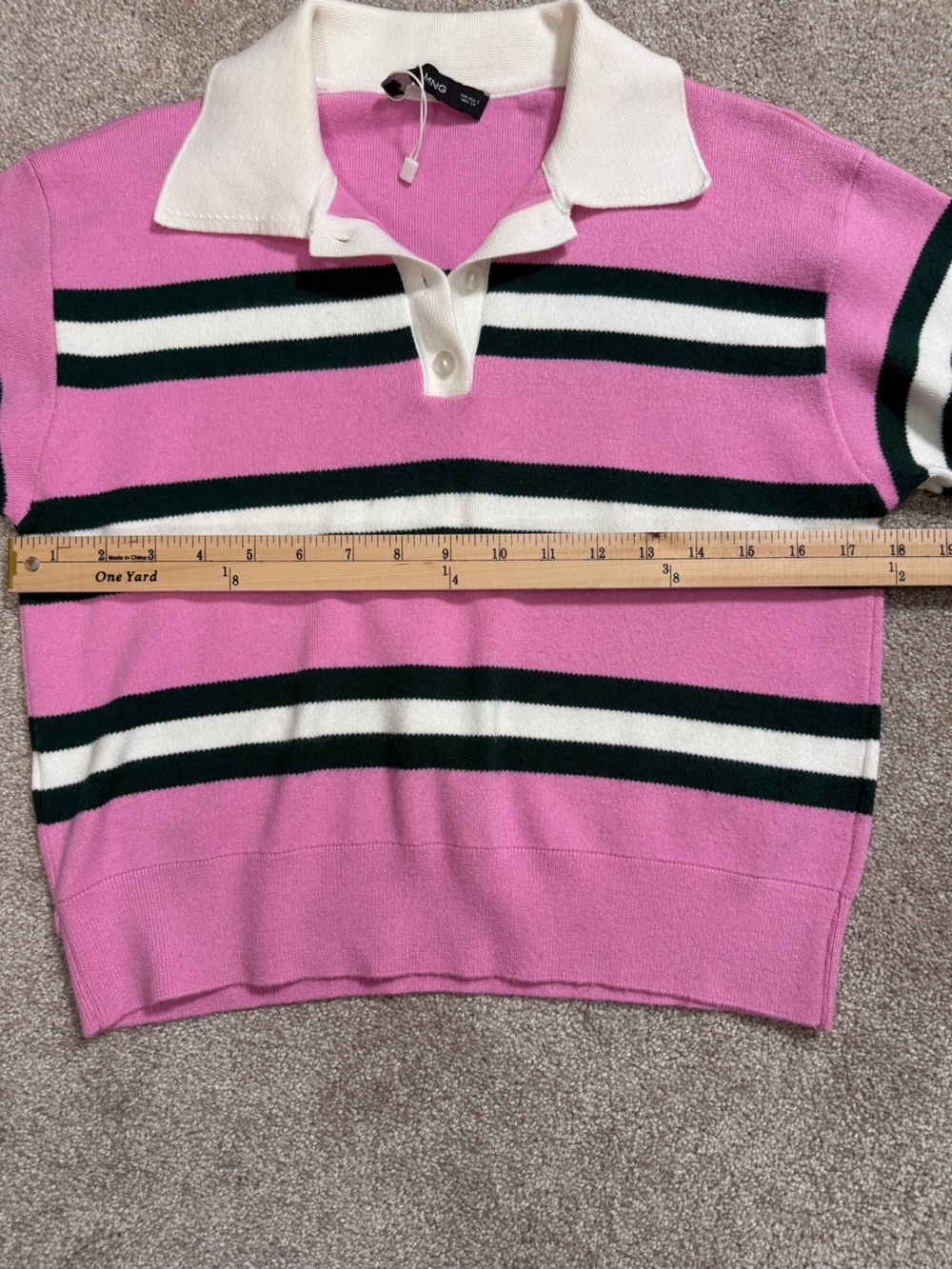 Mango Pink Green Striped Polo Collar Knit Sweater Top Small - Tennis Preppy - Picture 11 of 16